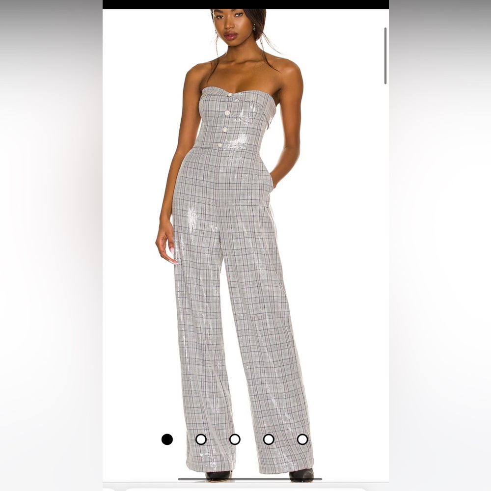 Gray plaid sequined jumpsuit